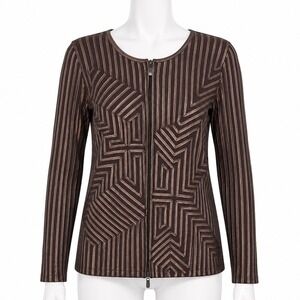 Andrea Rosati Jacket Womens 10 Brown Bronze Metallic Geometric Zip Front Blazer